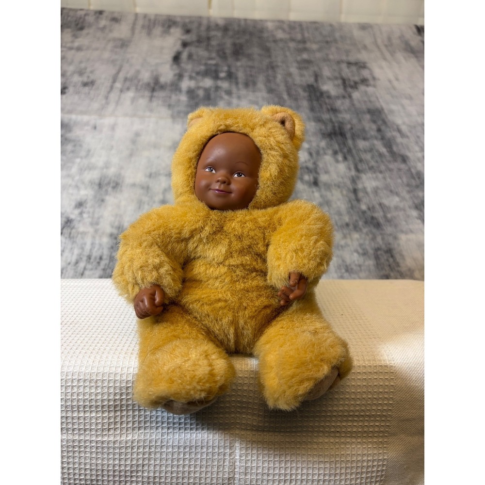 Anne Geddes Baby Teddy Bear Plush Doll Yellow Faux Fur Beanbag Collectible 9"